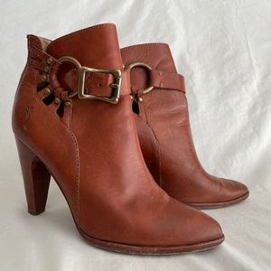 The Frye company Booties |High-heel cognac Leather  | mettal ring cut-out detail